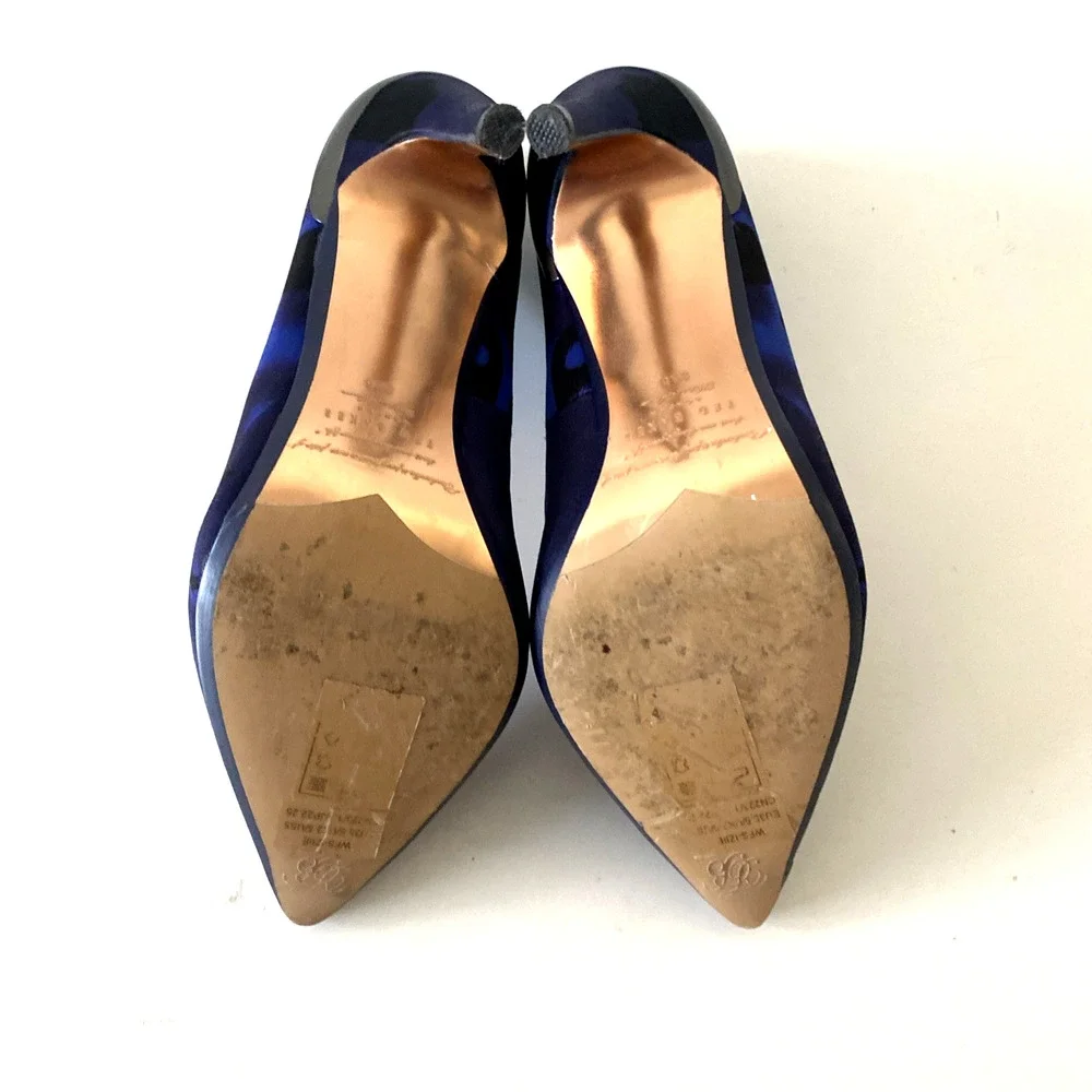 TED BAKER Navy Star Leopard Iziie Toe Stiletto Slip On Pump Point Blue Satin 5